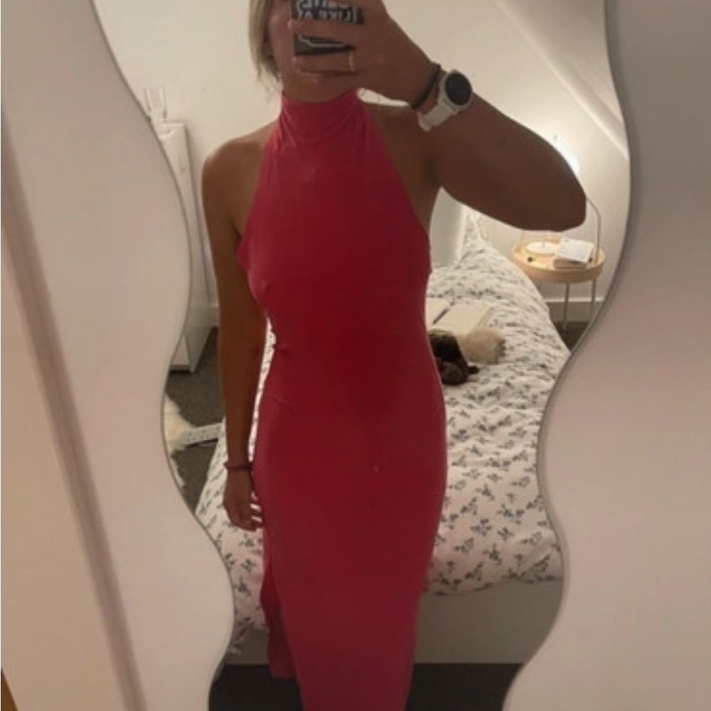 Norma Kamali Halter Turtle Gown in Rose